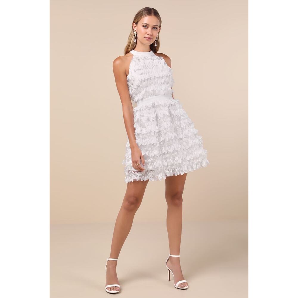 NWT Lulus Dearly Adored White Applique Halter Sleeveless Mini Dress Cocktail L - Picture 4 of 8